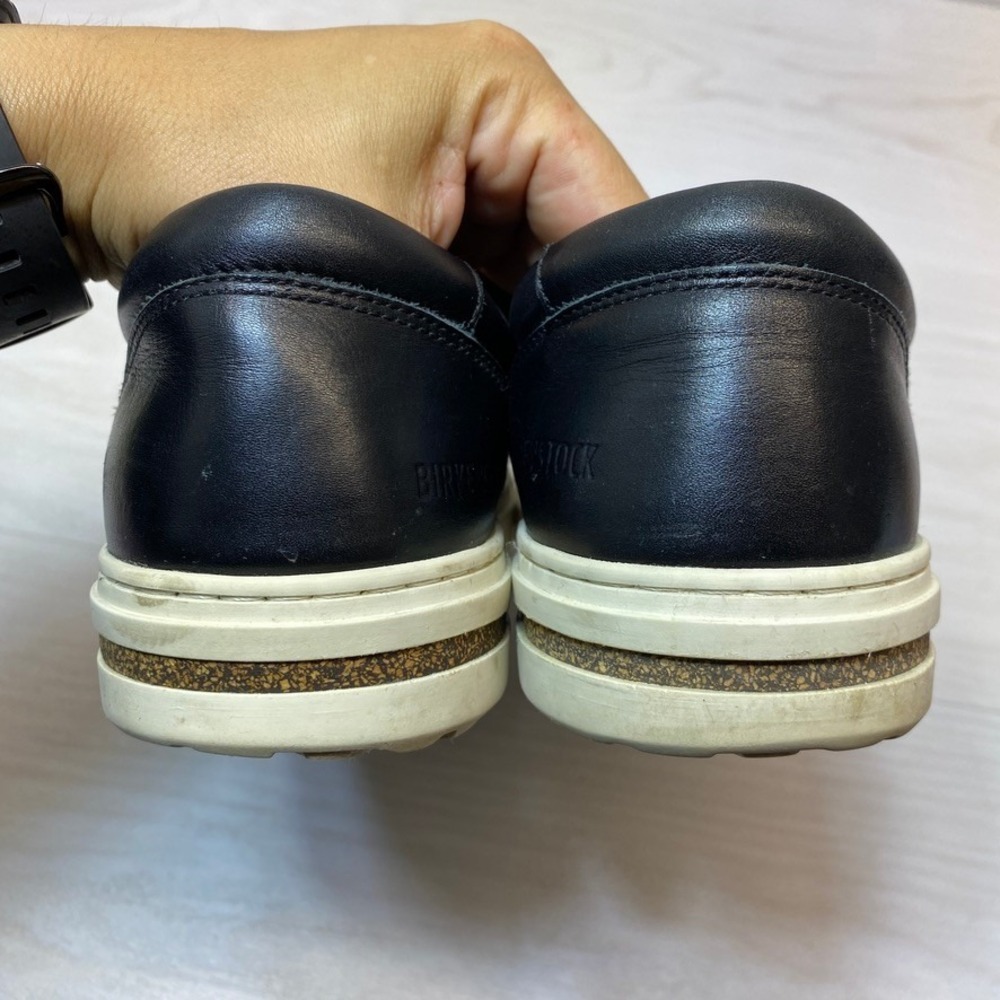 Birkenstock Womens 8 39 Oswego Slip On Sneaker Black Leather Cork Footbed Casual - Picture 4 of 8